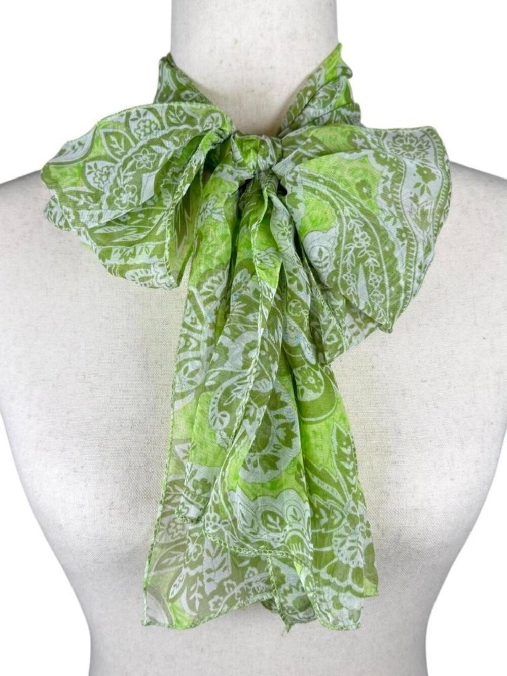 vintage semi-sheer scarf with green paisley print